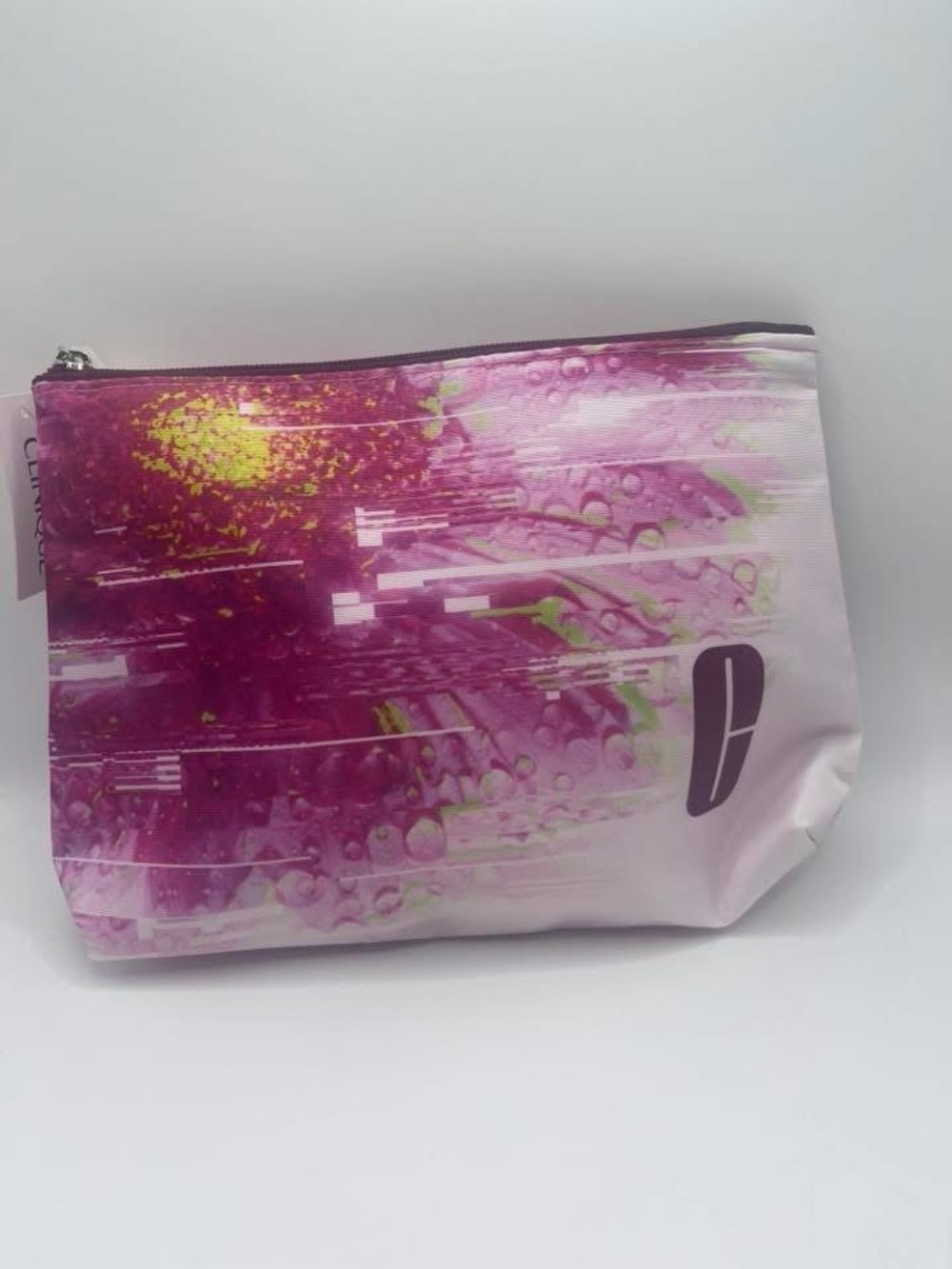 Clinique Pink and Yellow Abstract Print Cosmetic Pouch